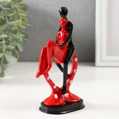 Polystone souvenir "Lovers in heart with rhinestones" Red-black 12.5x6.5x4.5 cm-1