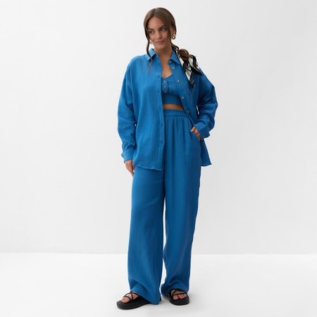 Women's trousers, free cut MIST MUSLIN size XS, col. blue-3
