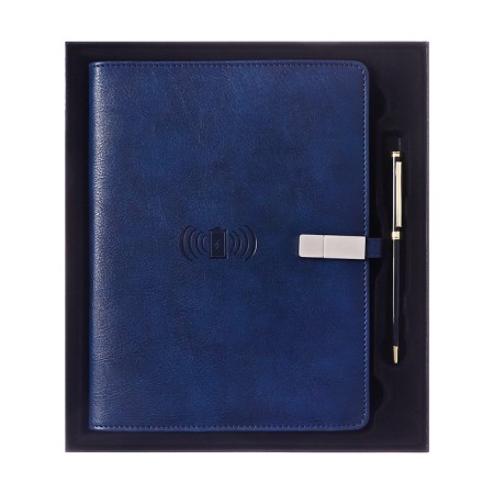 Organizer on the rings, PVC, A5.140 liters, cage, with a pen, gifts. Box, flash drive, charging blue