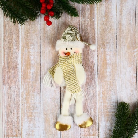 Soft suspension "Snowman in a suit with a pattern of geometry, long legs" 8x25 cm, gold