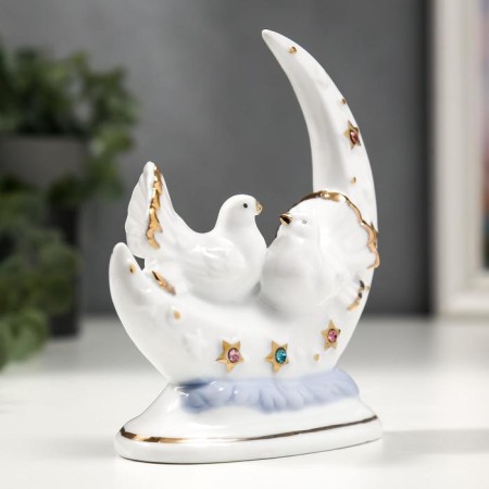 Souvenir ceramics "White pigeons with a month" with gold, rhinestones 12 cm-2