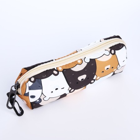 School backpack of textiles on a zipper, 3 pockets, pencil case, white/brown color-8