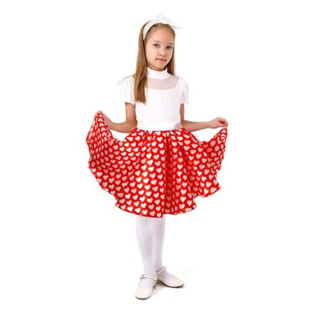 Carnival set “Shtilyaga 3”, red skirt with white hearts, belt, bandage, height 134-140 cm