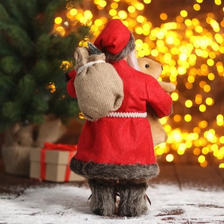 Santa Claus "In a red fur coat with a bear" 30 cm-2