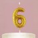 A candle for a cake, a number, shiny "6", gold, 4 x 10 cm.