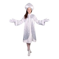 Snegurochka carnival costume, satin, fur coat flared up with snowflakes, kokoshnik, mittens, rn 42