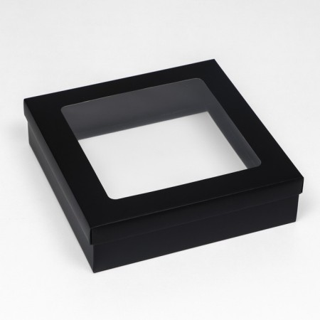 The box is folding, the lid is, black, with a window 30 x 30 x 8 cm-1