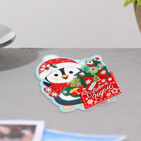 Mini-postcard "Happy New Year!" glitter, penguin, 19x13.5 cm-2