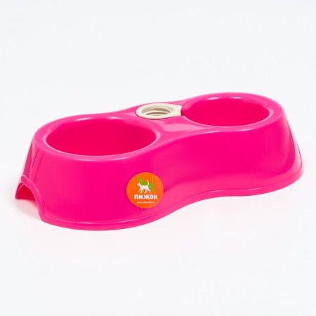 Double bowl with a bottle mount, 150/300 ml, 29.5x15 cm, pink