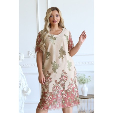 Women's dress, size 52, beige color, red-5