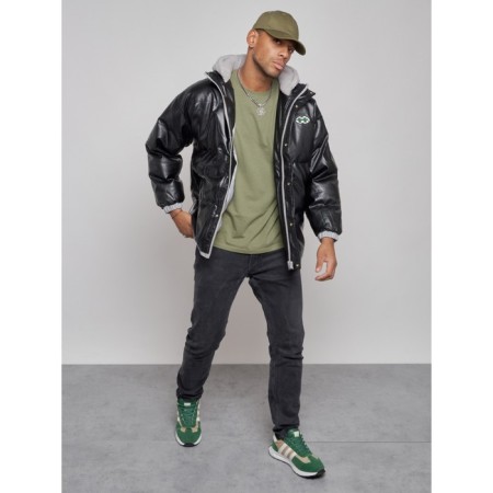 Eco -leather jacket men, size 48, black color-9
