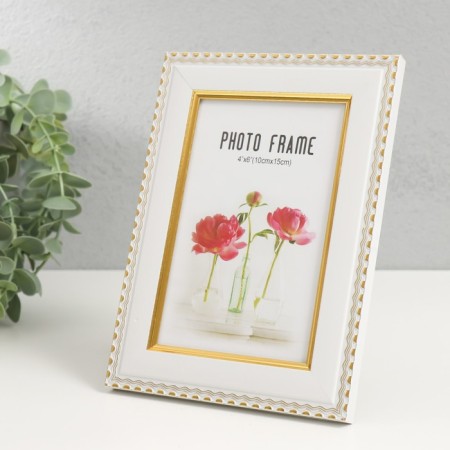 Photo frame plastic 10x15 cm "Golden waves and points" white 13.5x18.5 cm-1