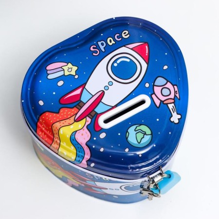 Piggy bank Metal with a lock "Cosmos and clouds" MIX 9x11.5x11 cm-4
