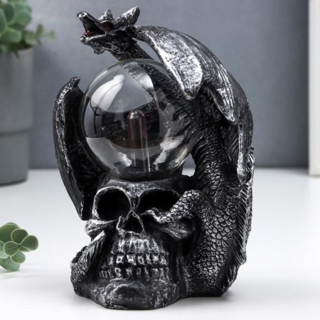 Plasma ball "Dragon and skull" black with silver patina 15x15x17.5 cm