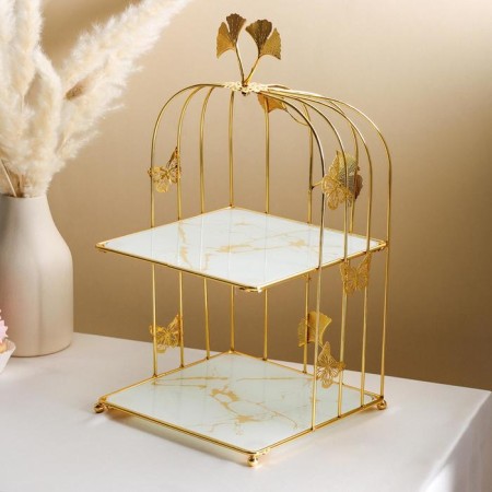 Standing for desserts 2-tier "marble", 21 × 21 × 43 cm, golden color of gold