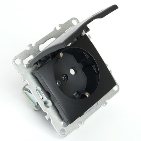 1-seater s/s outlet with a lid (mechanism), Stekker series Erna, PST16-9112-03, Black-1