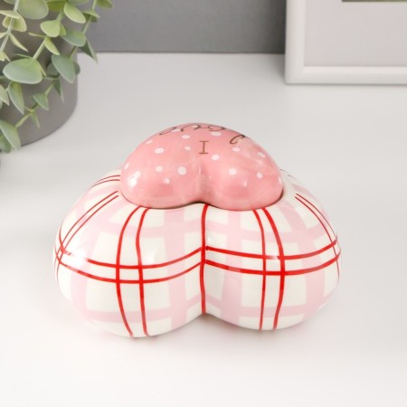 Coramics box "Pink heart in peas, in the cell" 15.7x15.3x8.2 cm-2