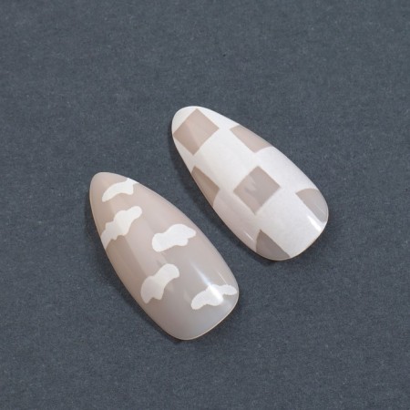 Nude overhead nails, 12 pcs, with adhesive plates, almond shape, beige/white color-3