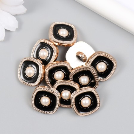 Buttons plastic for creativity "Pearl in the Black Square" 2x2x1.1 cm-2