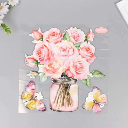 Interior plastic sticker "Pink roses" 40x31 cm