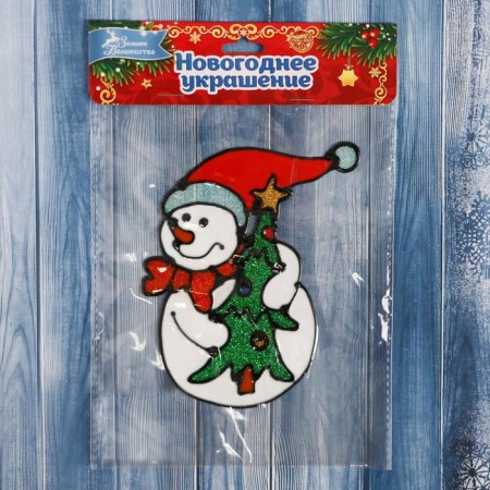 Stick for glass "Snowman with a Christmas tree" 8.5x13.5 cm-2