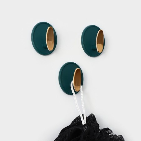 Gold self -adhesive hooks, 3 pcs, 4 × 4 × 2.5 cm, green color-2