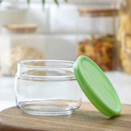 Bank for bulk products Cesni, 420 ml, green plastic lid-1