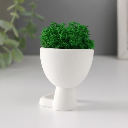 Kashpo concrete mini "Mr. Green" Mizaru with moss white 5.5x6.5x6.5 cm (moss green. Stabil.)-3