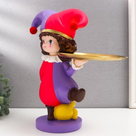 Souvenir Polystone, metal stand "Harlequin with tray" Lilac-raspberry 17x29x30.5 cm-4