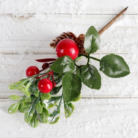 Decor "Winter Charm" Two cones with berries on a branch 16 cm