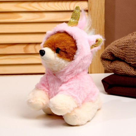 Soft toy "Dog", in a suit of a unicorn, 18 cm, pink color-1