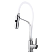 Fashun A54112-8 kitchen mixer, single-legged, flexible spout, stainless steel, satin, white