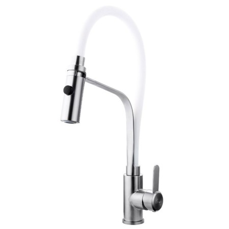 Fashun A54112-8 kitchen mixer, single-legged, flexible spout, stainless steel, satin, white
