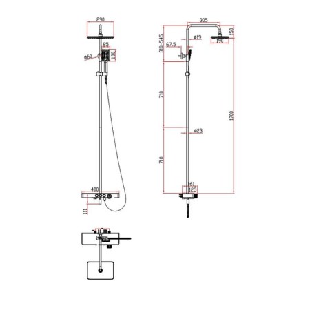 Shower system Rush Palm PL5535-60, tropical shower, manual watering, shelf, chrome-2