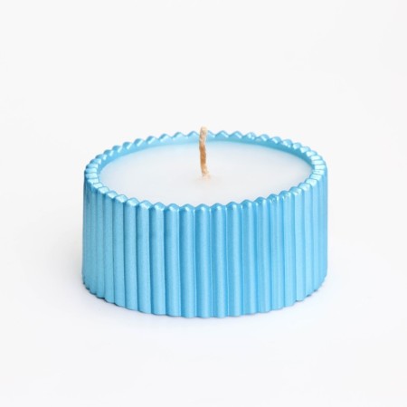 Candle "Dome" in a candlestick with narrow faces of gypsum with a lid, 7.5x9 cm, blue-2