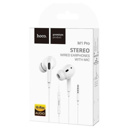 Hoco M1 Pro headphones, wired, vacuum, microphone, jack 3.5, 1.2 m, white-4