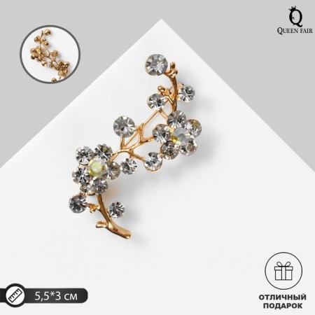 Brooch "Flowers" branch of apple tree, white color in gold
