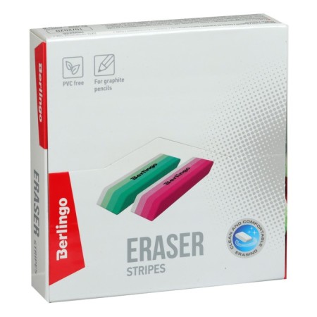 Eraser Berlingo 50*19*9mm "Stripes", rectangular, beveled, thermoplast. rubber, assorted colors 5-2