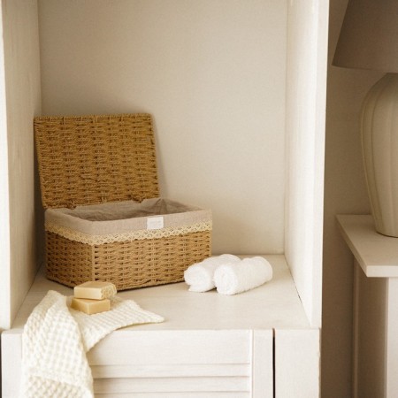 Basket for storing manual weaving with a lid, paper 30x20x15.5 cm-4