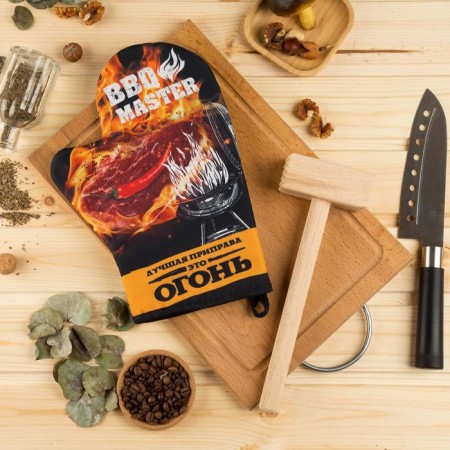 BBQ Master kitchen set, mittens-seizure 20x28cm, wooden hammer-1
