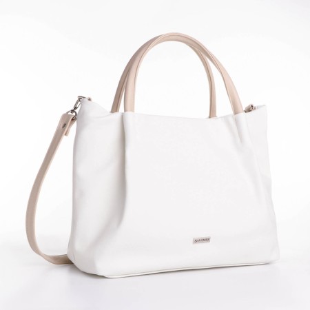 The bag is female, medium size, long belt, white color-3