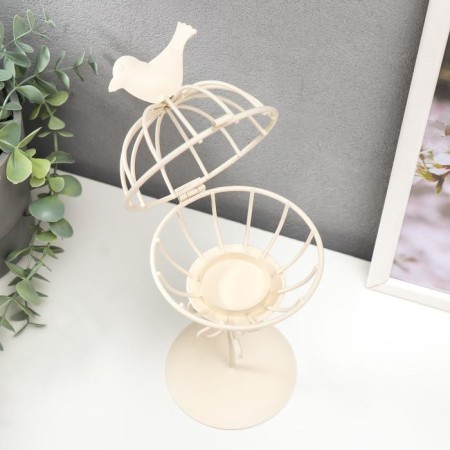 Summary Metal 1 Candle "Bird and Nest" White 23x10x10 cm-2