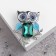 Brooch "Night Owl", the color is blue-green in silver