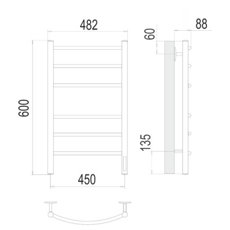 Terminus heated towel rail "Classic" P6, 450x600 mm, Dimmer, Black Muars-2
