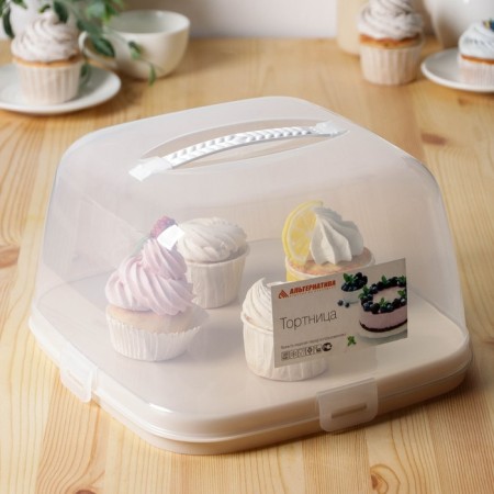 Cake with a lid, 28.5 × 28.5 × 17.5 cm, beige color-1