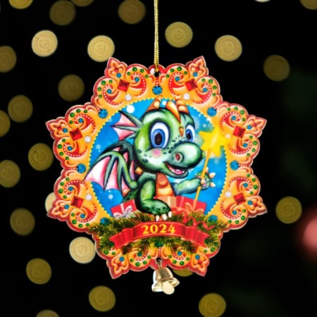 Christmas tree toy "Dragon in the snowflake", lamination, 88 x 88mm