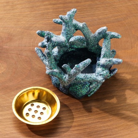 Stand for incense powder and cones "Coral", Blue, 6.3x10 cm-2