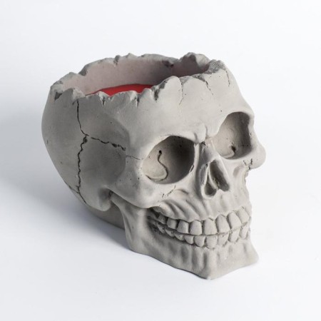 Figure Aromatic candle in concrete "Skull", 14x11 cm, red, garden berries-1