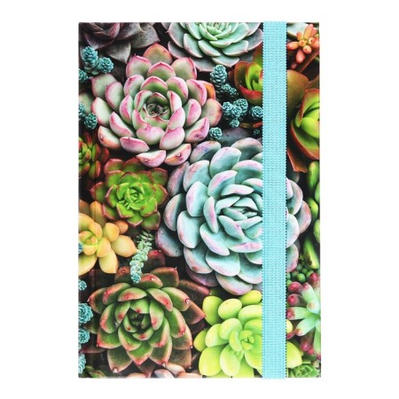 Note book A6 96 sheets at the "succulents" point, hard cover, matte lamination, elastic band, offset block 60 g/m2