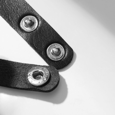 Bracelet Leather "Plade", silver-black color, 23 cm-2